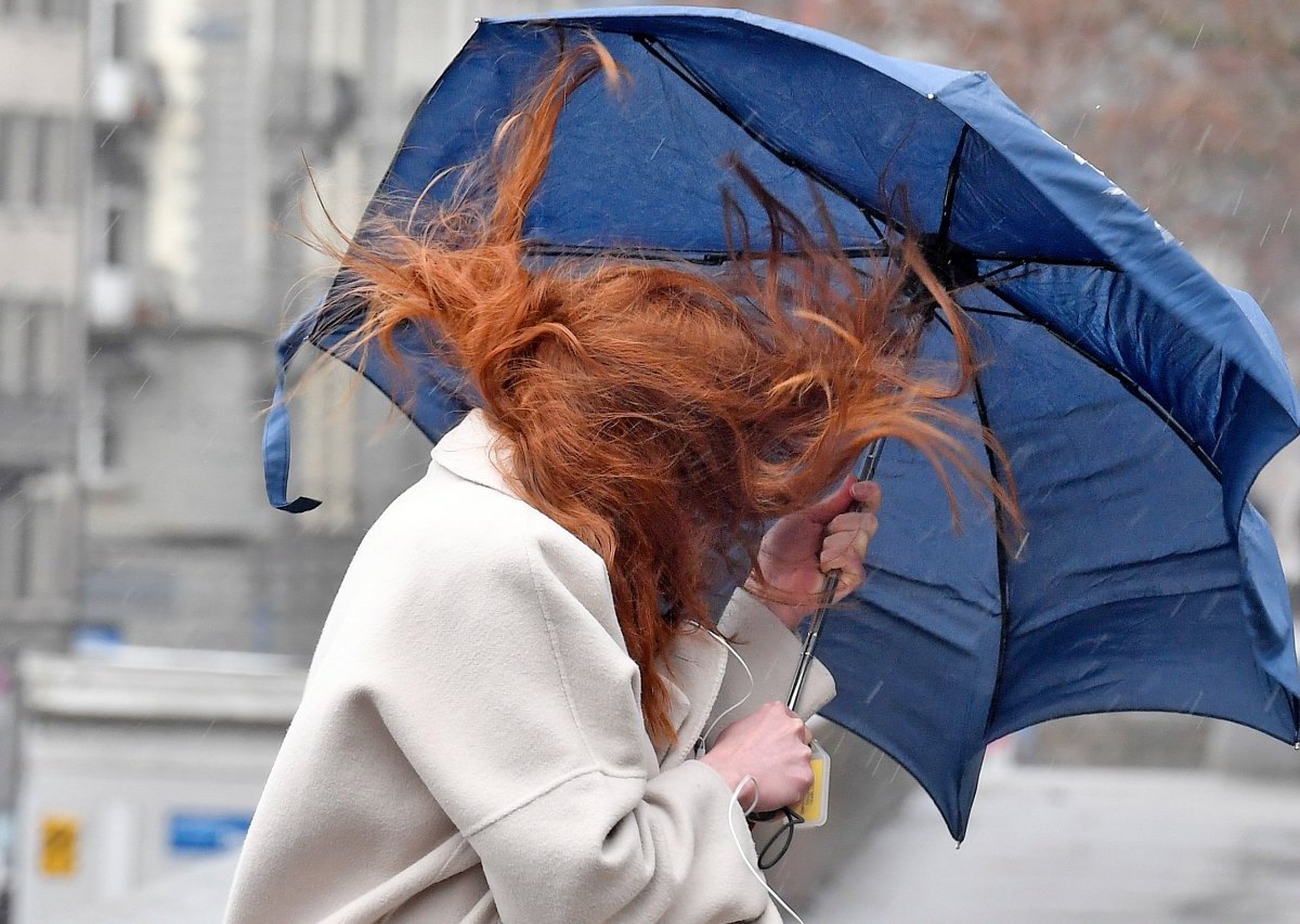 wetter niedersachsen sturm frau haare schirm