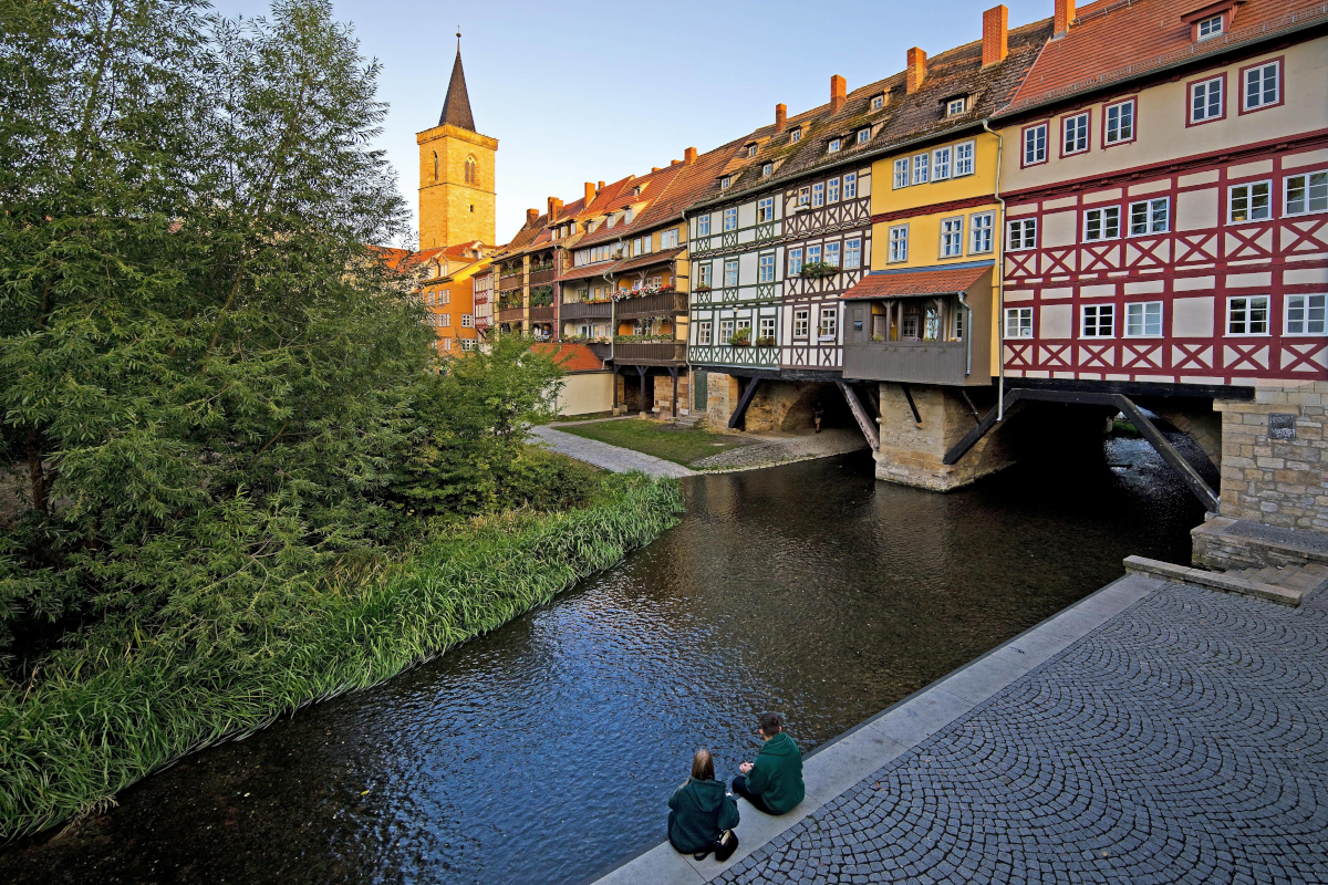 Ein Blick auf die Krämerbrücke in Erfurt.